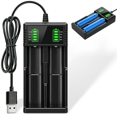 18650 Battery Charger, Universal Intelligent USB Battery Charger Suitable for 3.7V Li-ion Rechargeable Battery (21700, 26700, 16340, 16650, 18350, 18500, 26650)