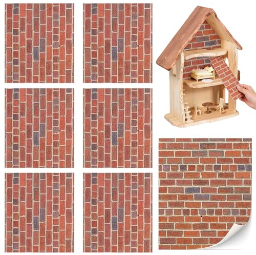 6PCS Dolls House Wallpaper, Brick Wallpaper Self Adhesive, Dollhouse Wallpaper Peel-and-Stick, Miniature Dollhouse Wall Decoration, DIY Craft Projects, 30x21cm