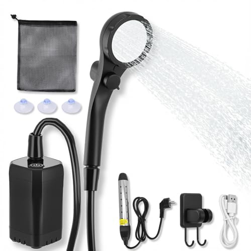 Yapasopu Doccia da Campeggio con Batteria da 6000 mAh, Pompa, Tubo Flessibile da 200 cm, Doccia Portatile, Doccia Esterna per Giardino, Lavaggio Auto, Animali Domestici, Spiaggia, Viaggi (Nero)
