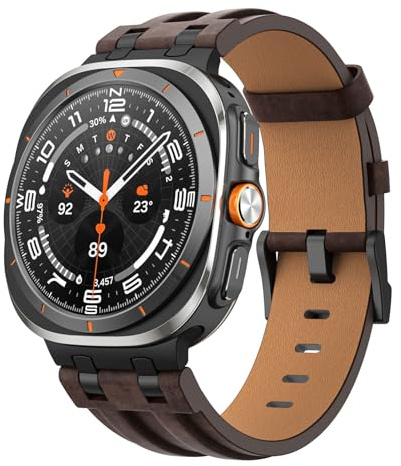 MoKo Bracelet en Cuir Compatible avec Samsung Galaxy Watch Ultra 2/1 47mm | Bracelet de Remplacement en Cuir Véritable pour Galaxy Watch Ultra 2026/2025/2024, Connecteur Métallique, pour Hommes