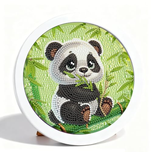 YarnWhimsy Diamond Painting Kinder Panda, 21x21cm, runde Rahmen | Diamant Painting Bilder Kinder Tier, Kreativ Crystal Diamond Bastelset für Mädchen und Junge ab 8 9 10 11 12 Jahre