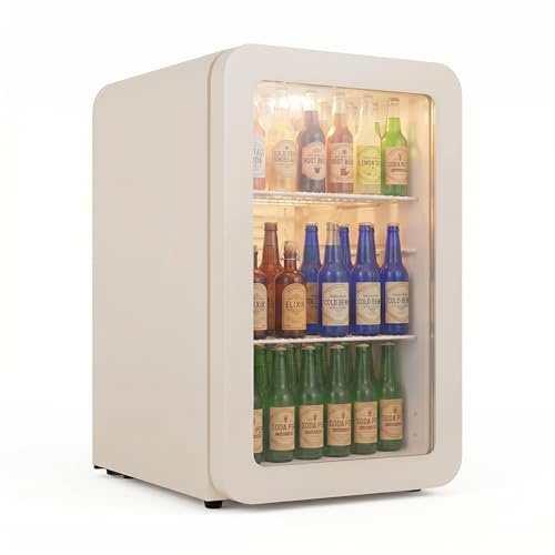 °CUBES Retro Kühlschrank 128L Creme – Leiser Getränkekühlschrank mit großem Stauraum für Küche, Büro, Kiosk & Gastronomie – Stilvolles Design für Home Office, Gaming Room & Hotel