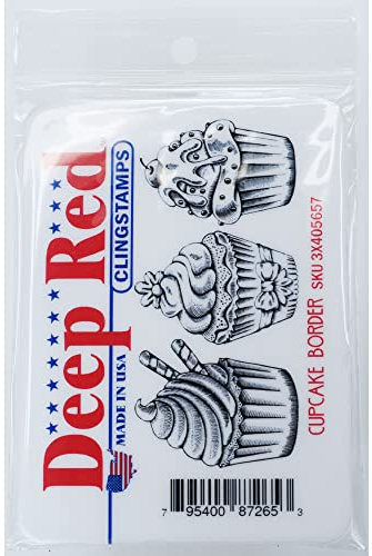 Deep Red Stamps Gummistempel mit Cupcake-Rand, Rot, Gummi, 3,2 x 1,3 cm