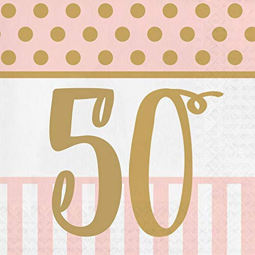 Creative Party Serviette de table 3 plis pour anniversaire 50 ans, rose chic