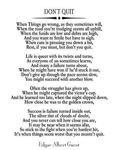 WallBUddy Don't Quit Poem Don't Quit Motivational Poem Inspiring Poem Motivating Poem Inspirational Poem Positive Poster Poem Poster Poetry Poster (13cm x 18cm, White)