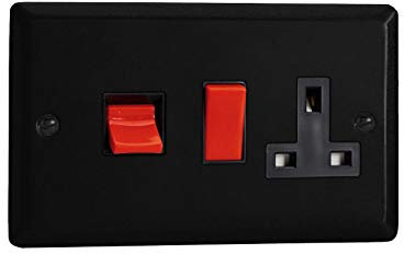 VARILIGHT - Noir mat - Urban/Vogue - Panneau de cuisinière 45 A avec prise de courant à double pôle 13 A (rouge à bascule) - XY45PB.MB