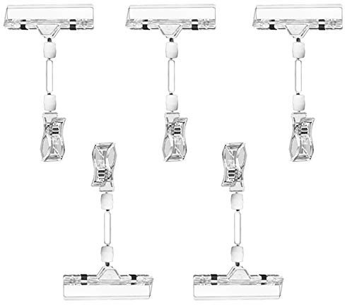 Porte-Clip 5 pcs, Plastique Porte étiquette à Placer, Support Prix Transparente, Rotatif Port prix, Porte carte de lieu, Pince 16 * 8 cm, Clip Mémo Familial, Clip d'étiquetage