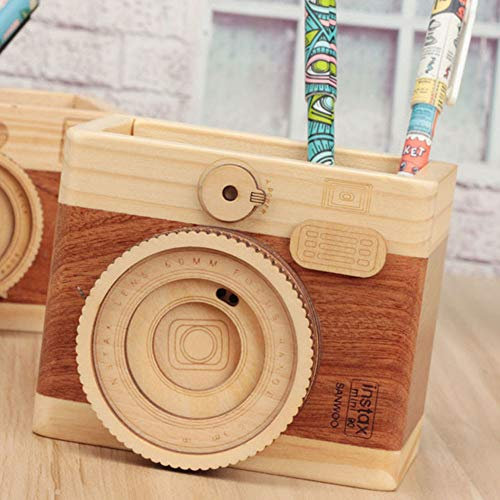 Pot à crayons en bois pour appareil photo, télécommande, papeterie, bureau, organiseur de bureau avec design creux pour les choses scolaires, les articles de vie, les fournitures de bureau