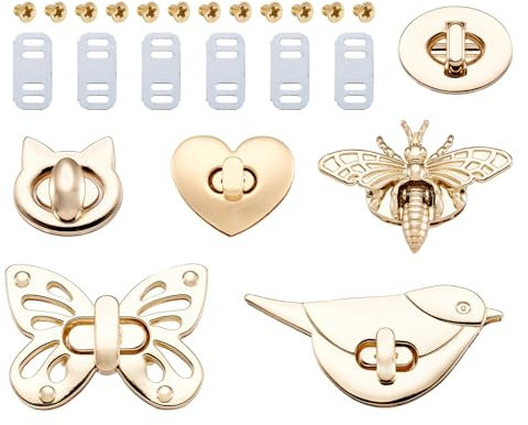 PandaHall 6 Sets Turn Lock Bag Clasp Bees Butterfly Bird Cat Oval Heart Shape Bag Twist Lock Accessories for Purses Handbag