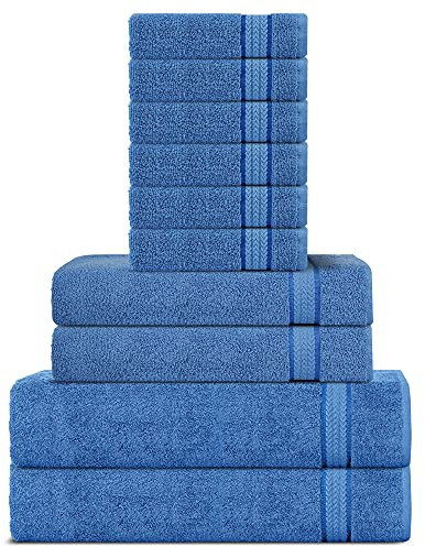 Sweet Needle Set di asciugamani in cotone super morbido da 600 g/m² - 2 bagni, 2 mani e 6 lavamani/viso - Doppio pelo, assorbenti e soffici per accessori da bagno, blu elettrico (balle da 10 pezzi)