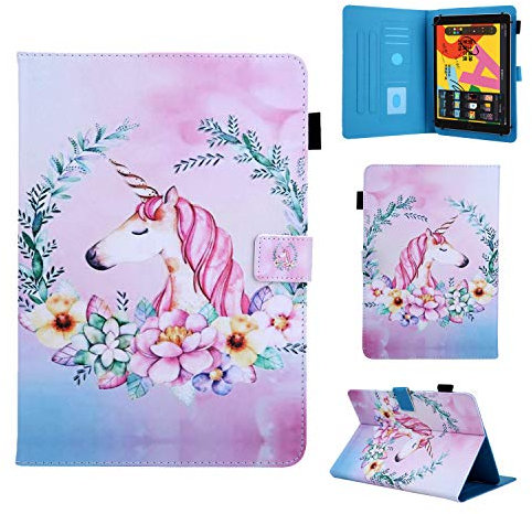 Amlope Universal Case for 10 Inch Tablet, Leather Stand Cover Protective Shell for Lenovo Tab M10 Plus, iPad 2018 9.7, Samsung Tab A 10.1/S3 9.7, Huawei T3 10/T10S, Lenovo Tab E10, Unicorn