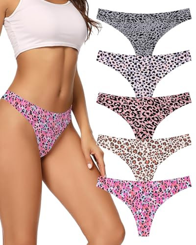 VOENXE Tanga String Damen Mehrpack,Nahtlose Unsichtbare Frauen Unterwäsche,Mehrfarbig No Show Seamless Atmungsaktiv Thong Slip 5er-Pack Set