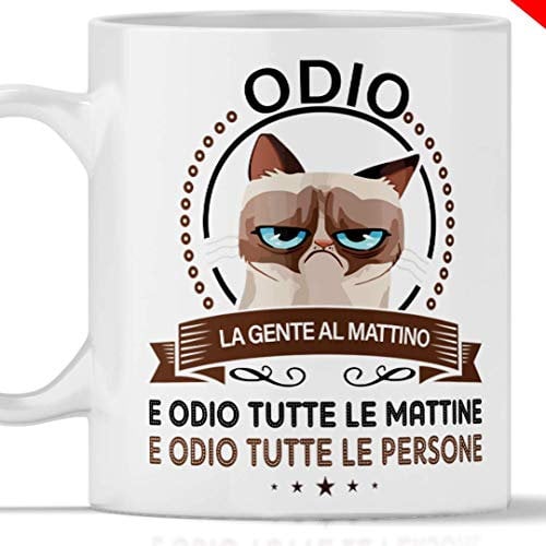 Tazze divertenti GATTO - Odio la gente al mattino. Il gadget regalo per la tazza con gatto più divertente, 350 milligrams