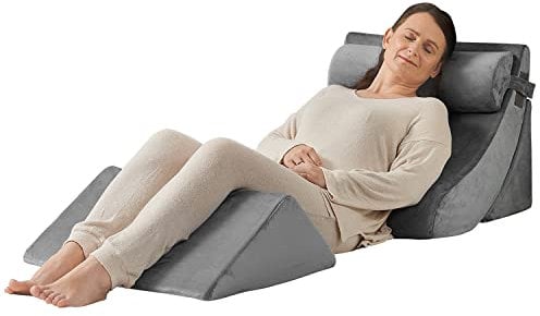 Axelrod 4PCS Orthopedic Bed Wedge Pillow Set, Post Surgery Foam for Back, Neck and Leg Pain Relief Comfortable & Adjustable Ortho Pillows- Anti Snoring, Heartburn, Acid Reflux & GERD Sleeping Grey