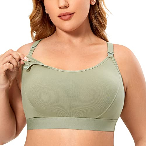 Gratlin Women's Nursing Bras Maternity Plus Size Breastfeeding Cotton Sleep Nursing Sports Bra Olive Grey XL