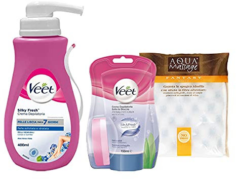 FGC Kit Silk & Fresh : Crema Depilatoria Pelli Sensibili - Crema Depilatoria Sotto La Doccia Pelli Sensibili + Guanto