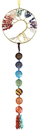 rockcloud 7 Chakra Baum des Lebens Hängende Ornament Reiki Kristall Trommelsteine Glückswand Fenster Feng Shui Meditation Hängende Dekoration, 7 Chakren