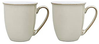 Denby - Linen Cream Coffee Mugs - Set of 2-330ml Stoneware Tea Mug Set - Dishwasher Safe, Microwave Safe