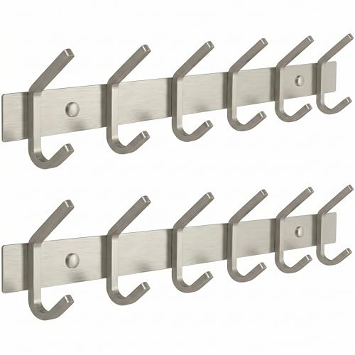 Sayoneyes Garderobe Wandmontage mit 6 Kleiderhaken zum Aufhängen 432 cm robuster SUS304 Edelstahl gebürstete Oberfläche wasserdicht Wandhaken für Badezimmer Küche Eingangsbereich (Silber 2 Stück)