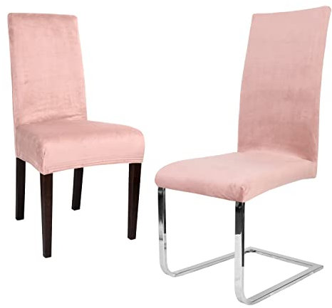 BEAUTEX 2er Set LEA Stuhlhusse, elastische Uni Stretch-Husse aus Samt Mikrofaser Farbe wählbar (Altrosa-Hell)