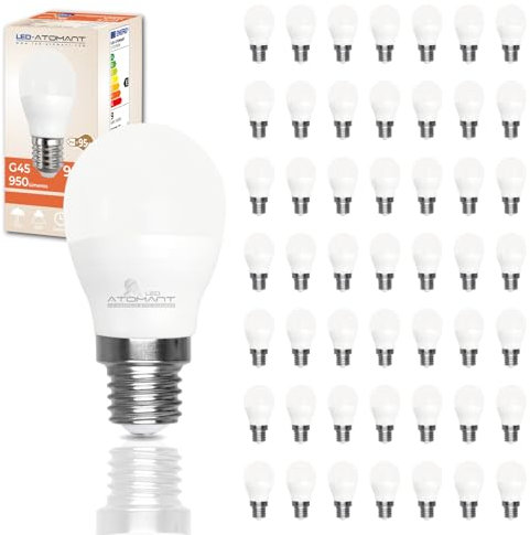 LED ATOMANT Pack 50x Bombilla LED E27 G45 9W. Color Blanco Neutro (4500K). 950 lumenes. Casquillo grueso. Equivalente 95W tradicional.