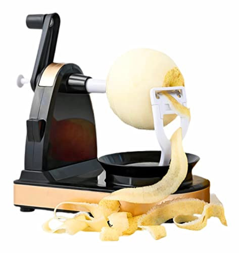 eBoutik – Black & Gold Hand-cranked Rotary Apple, Veg & Fruit Peeler & Slicer – Sunday Lunch Kitchen Accessory for Cooking & Baking – Quick a Easy Peeling Machine