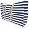 MULTIONS Extra große XXL Strandtasche Damen Tragetasche mit wasserdichtem Reißverschluss Oben, 7 Taschen für Reisen, Fitnessstudio, Schwimmen und Strandurla(XL, Navy Blue Stripes)