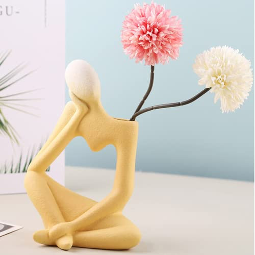 Disoza Vasen Tischdeko Keramik Modern Vase Vintage Denker Vase für Pampasgras Blumen Trockenblumen Blumenvase Vasen für Hochzeit Porzelan Tulpenvase Küche Büro Wohnzimmer (20 * 14 * 8.5cm)