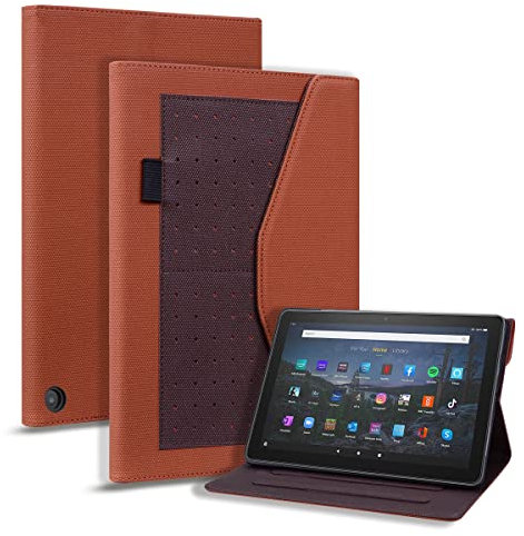 LMFULM® Case for Amazon Fire HD 8 / HD 8 Plus 2020 10th Gen (8.0 Inch) PU Leather Case Protective Shell Sleeve Skin Storage Bag with Sleep/Wake Stand Holster Flip Cover Brown