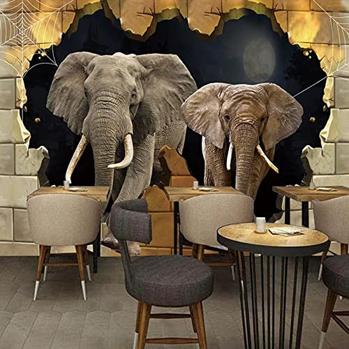 BOEERLCNL Photo 3D revêtement mural éléphant cassé décoration murale peinture créative garçon fille chambre salle à manger salon papier peint mural