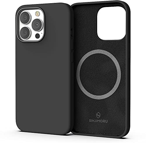 Sinjimoru 4-lagige iPhone 13 Pro Max Silikon Hülle für MagSafe, Magnet Handyhülle als iPhone Schutzhülle kompatibel mit MagSafe Zubehör für iPhone 12 & 13 Reihe. Silicone Case for MagSafe Black