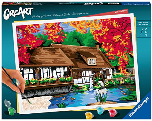 Ravensburger CreArt 23546 - Mühle am Blautopf - Malen nach Zahlen Erwachsene, DIY Malset mit Pinsel und Acrylfarben, Geschenk für Frauen und Männer, Malen für Erwachsene