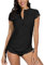 BesserBay Ladies Lightweight Short Sleeve Crew Neck Rash Guad Shirt Elegant Swim Top Zipper Swimming Costume Black XXL