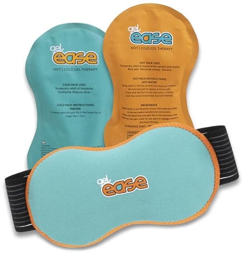 GelEase Reusable Hot and Cold Compress for Injuries, Lightweight Reusable with Flexible Strap for Arms, Legs, Knees & Shoulders, Therapeutic Pain Relief for Joints and Muscles Pack of 2, 26.5cm x 14cm