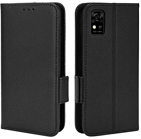 Topme Leder Tasche Hülle für ZTE Blade A31 (5.45 Inches), [einfache Telefonhülle mit Litschi-Muster] - Schwarz
