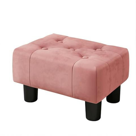 LUE BONA Pouf Poggiapiedi - Poggiapiedi Divano per Soggiorno, Camera da Letto e Dormitorio - Sgabello Basso, Moderno, Velluto，Rosa
