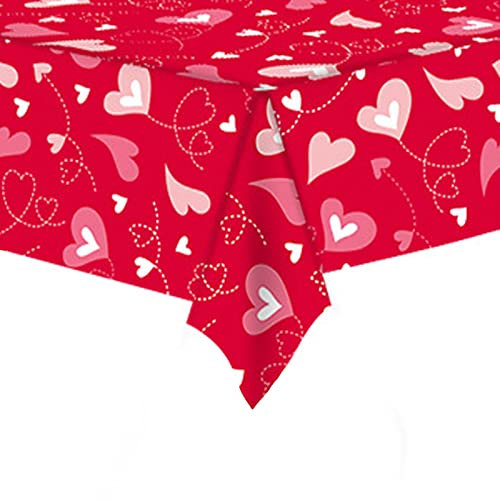 Tischdecke Valentinstag,274x137cm Valentinstag Tischdecke Plastik Valentinstag Tischdecke Rechteck Valentine Herzen Tischläufer für Jubiläum Romantik Valentinstag Party Dekoration Heimdekoration