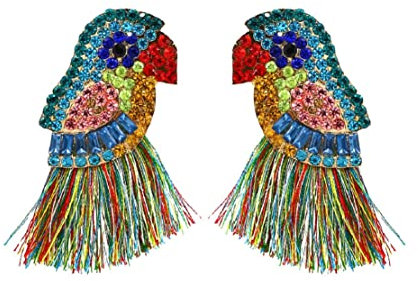 Papagei Ohrringe für Damen, Ohrringe mit Quaste Papagei Vogel für Mädchen, Ohrringe Papagei, hypoallergen, niedliche Ohrringe Bohemian Tiere Papagei, NO, Zirkonia, Nein