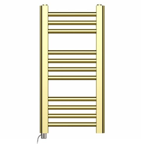 Myhomeware 300mm Wide Shiny Gold Electric Bathroom Towel Rail Radiator With Manual Electric Element UK Pre-Filled (300 x 600 mm (h))