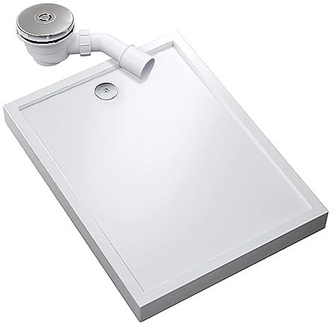 Nordholm Duschboard Elegance Duschwannen-Set inkl. Styroporträger & Ablaufgarnitur | Aus Hochglanz-Acryl & antibakteriell | Rechteckige Duschtasse 12cm Höhe, 90mm Ablaufdurchmesser | Weiß, 70x160cm