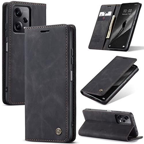 UFinetech Xiaomi Redmi Note 12 Pro+ Hülle - Magnetisch Flip Handyhülle Redmi Note 12 Pro Plus mit Kartenfächer und Ständer, Dünn Stoßfest Kratzfest Leder TPU Case für Männer und Frauen, Schwarz