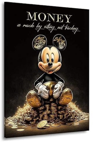 Kunstgestalten24 | Micky Maus Bild Gold | Mickey Maus Bilder Auf Leinwand | XXL Wohnzimmer | 30x40x2cm