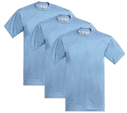 Pro Club Men's 3-Pack Heavyweight Cotton Short Sleeve Crew Neck T-Shirt, Sky Blue, S