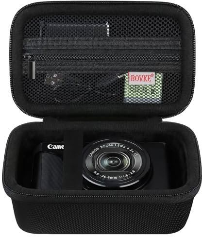 BOVKE Kameratasche für Canon PowerShot G7X Mark III, G7 X Mark II Digital 4K Vlogging Kamera, Canon Live Streaming Videokamera Reisetasche mit Netztasche für USB-Kabel und Batterien, Schwarz