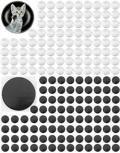 QWORK® 180 Stück Glas Cabochon Rohlinge und Runde Magnete mit Selbstklebender zum Basteln, Kleine Magnete für Kühlschrank und Whiteboard (25 mm)