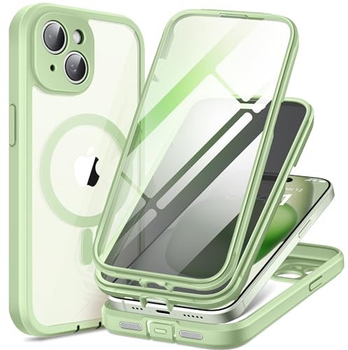 TIESZEN Magnetic for iPhone 15 Plus Case, [Dustproof Design] Compatible with Magsafe, Built-in Privacy Screen Protector & 9H Tempered Glass Screen Protector & Upgraded Camera Protection, Mint Green