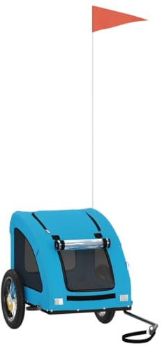 vidaXL Fahrradanhänger für Hunde, Hundeanhänger für Fahrrad, Hundefahrradanhänger mit Reflektoren Flagge, Anhänger für Katzen Haustiere, Blau Oxford-Gewebe Eisen