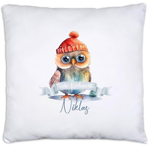 timalo® Personalisiertes Kissen mit Namen Dekokissen Jungen Mädchen Kinder Kopfkissen Geschenk Weihnachten | Eule