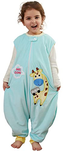 HAHASHOW Baby Schlafsack mit Füßen Schlafstrampler 5-6 Jahre Giraffe | Maschinenwaschbar, ärmellos & mit Beinen, 1.5 Tog Weiches Polyester, Leicht an- und ausziehbar, Ganzjahresschlafsack