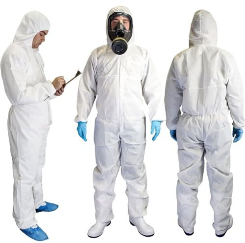 Supreme TTF Pack of 5 - Disposable Work Overall with Hood, Chemical Protection Type 5/6, Waterproof Coverall Suit, Industrial Safety Workwear, Men Women